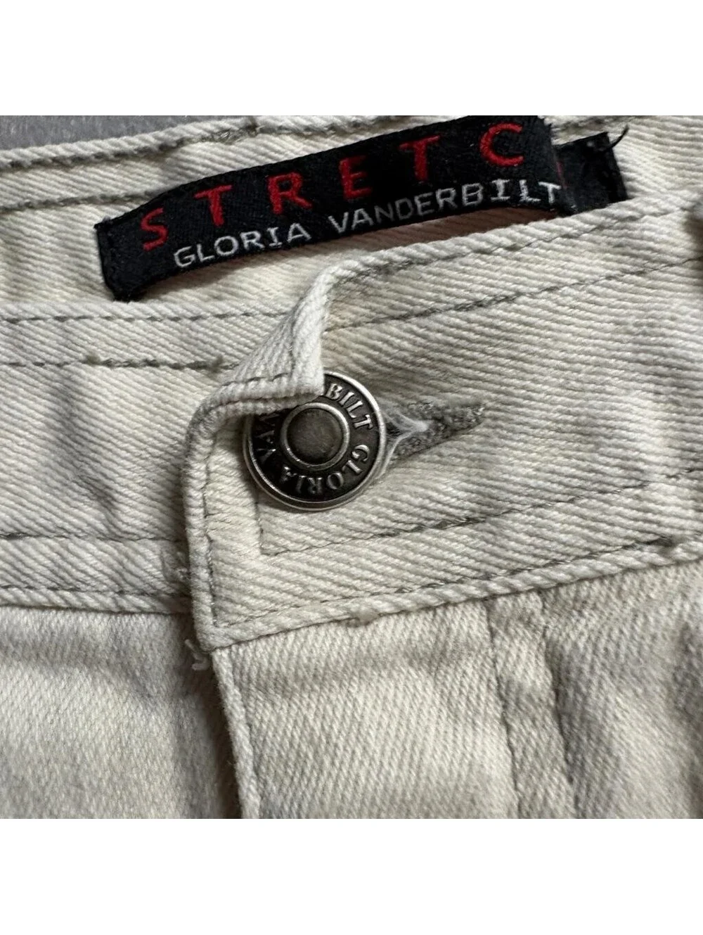 Gloria Vanderbilt Stretch Jeans Womens 10 Petite Beige Denim High Rise Straight